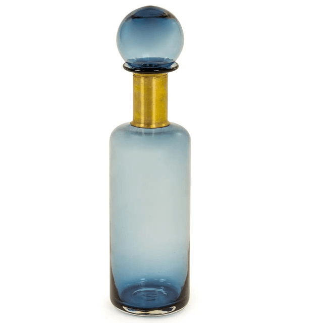 Slim Blue Glass Apothecary Bottle with Brass Neck