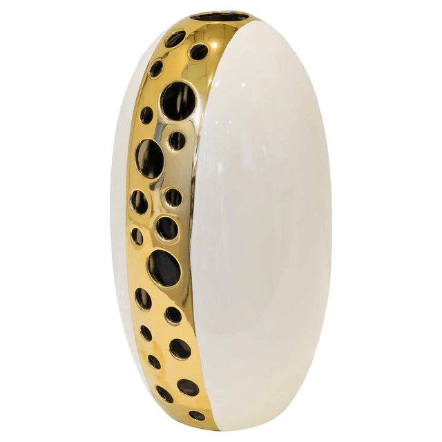  Ceramic Gold and Cream Flower Vase
