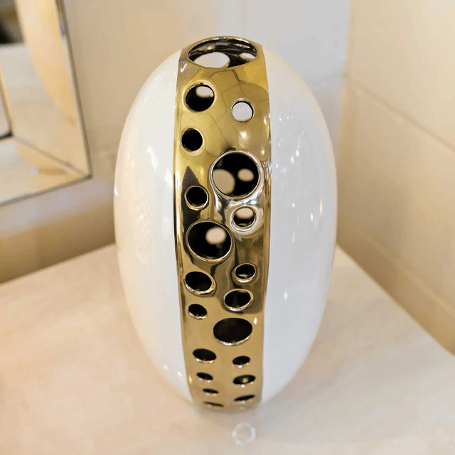  Ceramic Gold and Cream Flower Vase