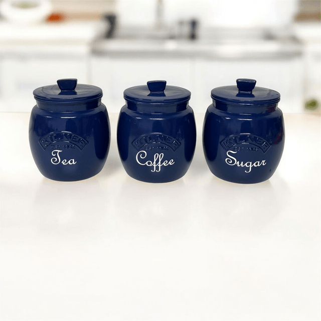 Navy Blue Tea coffee sugar Kitchen canister set 