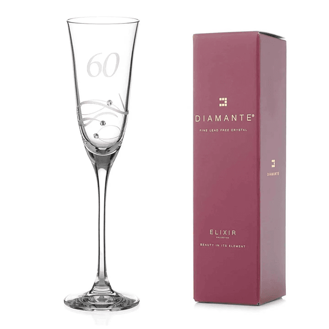60th Birthday Champagne Flute Adorned with Swarovski Crystal 