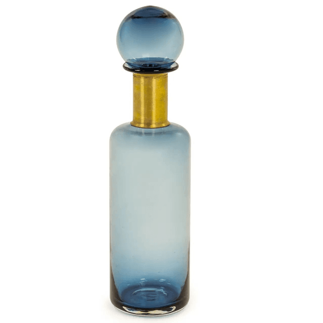 Slim Blue Glass Apothecary Bottle with Brass Neck