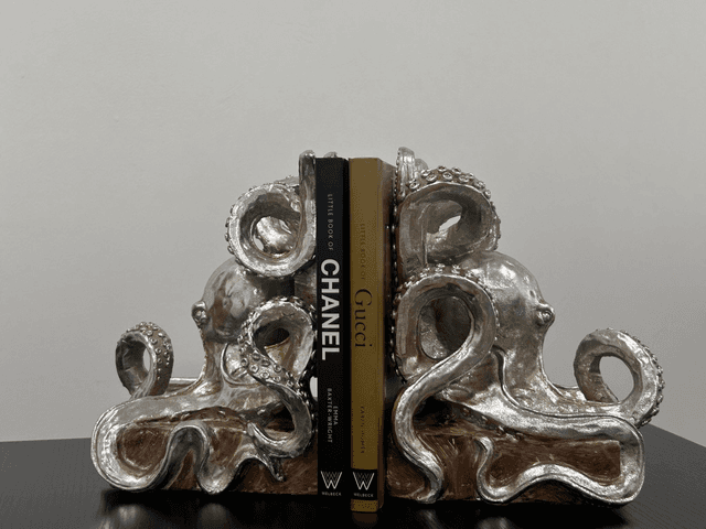 Silver Octopus Pair of Bookends