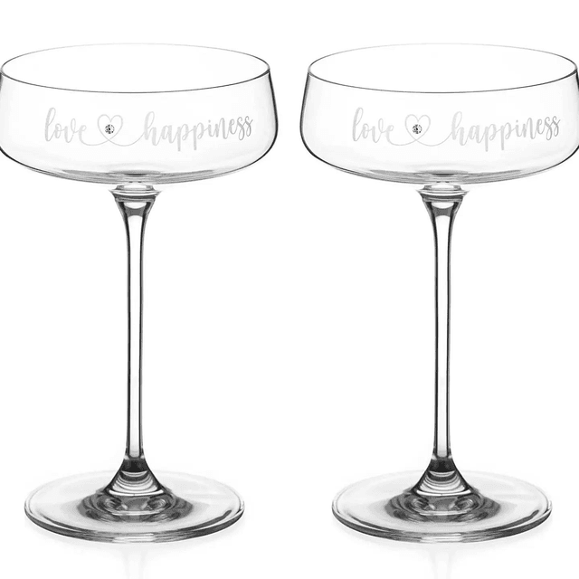 Love &amp; Happiness Champagne Cocktail Saucers Adorned