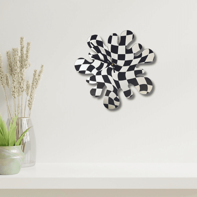 Wavy Checkered Blob Shaped Decorative Clock Silent Movement