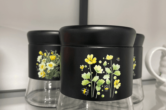 Storage jar steel black top glass container 