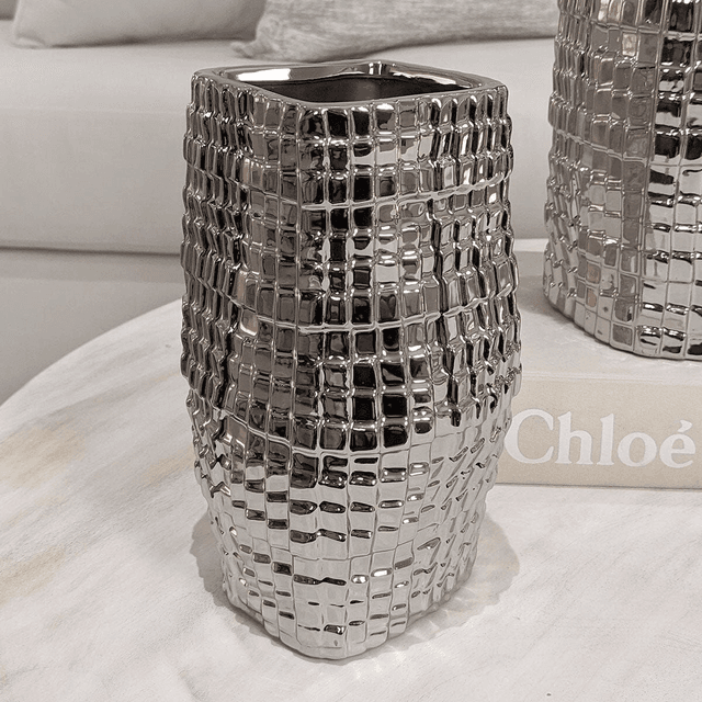 Medium Silver Mirrored Abstract Vase