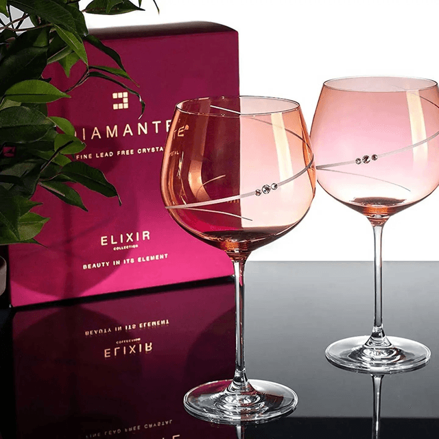 Pink Silhouette Gin Glass Adorned with Swarovski Crystals -