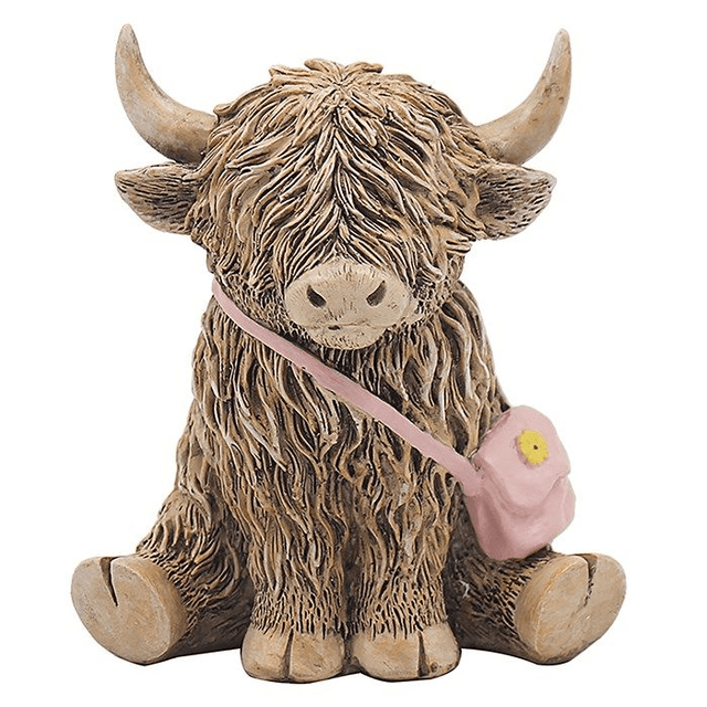 Pink Daisy Handbag Sitting Highland Cow Fashion Ornament 
