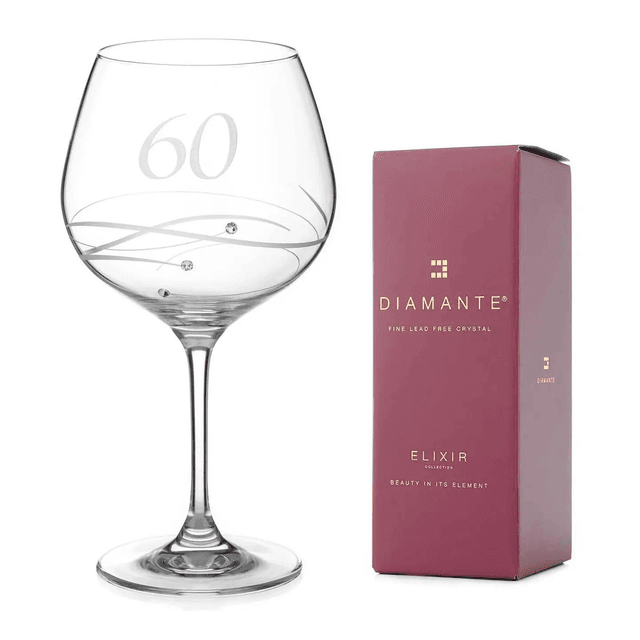 60th Birthday Crystal Gin Glass Adorned With Swarovski Crystals 