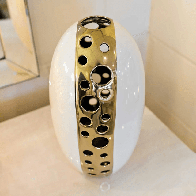  Ceramic Gold and Cream Flower Vase