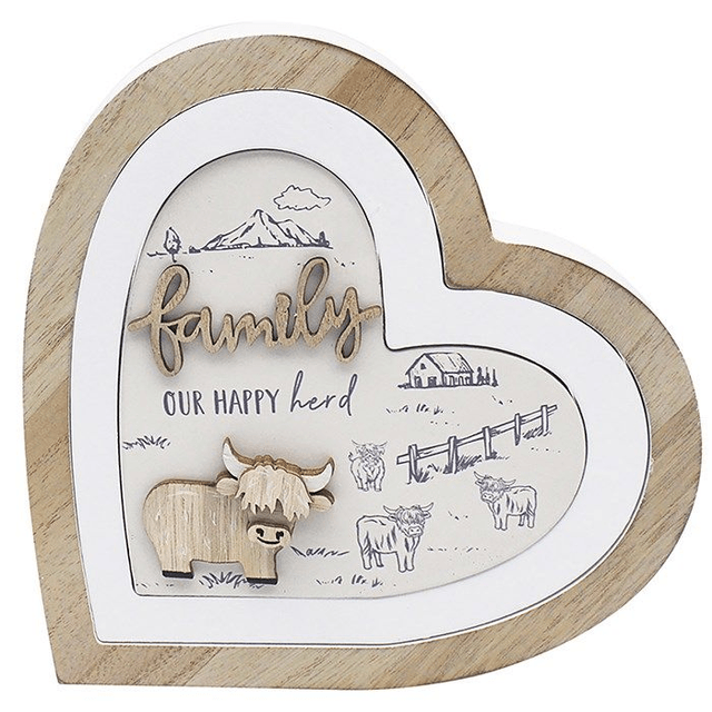 Highland Cow 3D Wooden Heart Plaque Home Family Friends